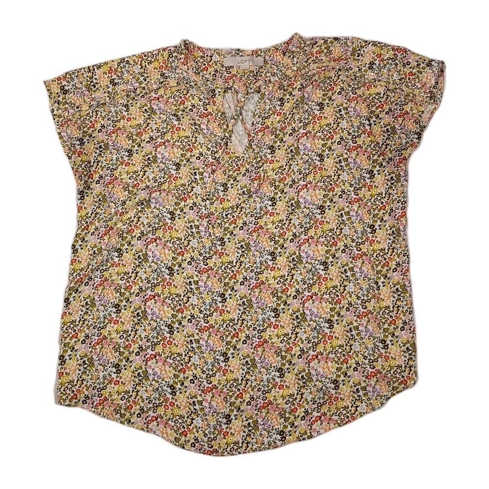 Ann Taylor Loft Lightweight Ruffle Floral Blouse Women's Size M Cottage Feminine